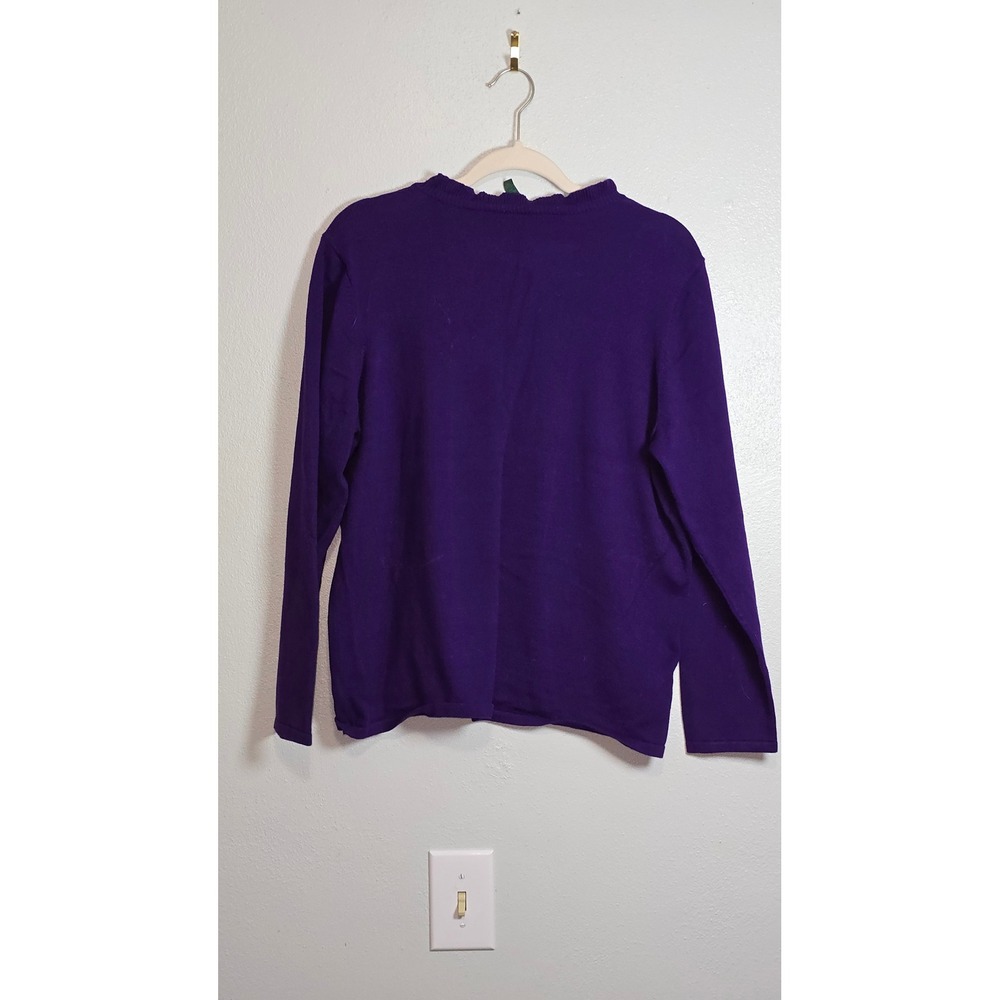 Lauren Ralph Lauren Purple Ruffle V-Neck Henley Sweater 2X Cotton Knit Top - Picture 4 of 8